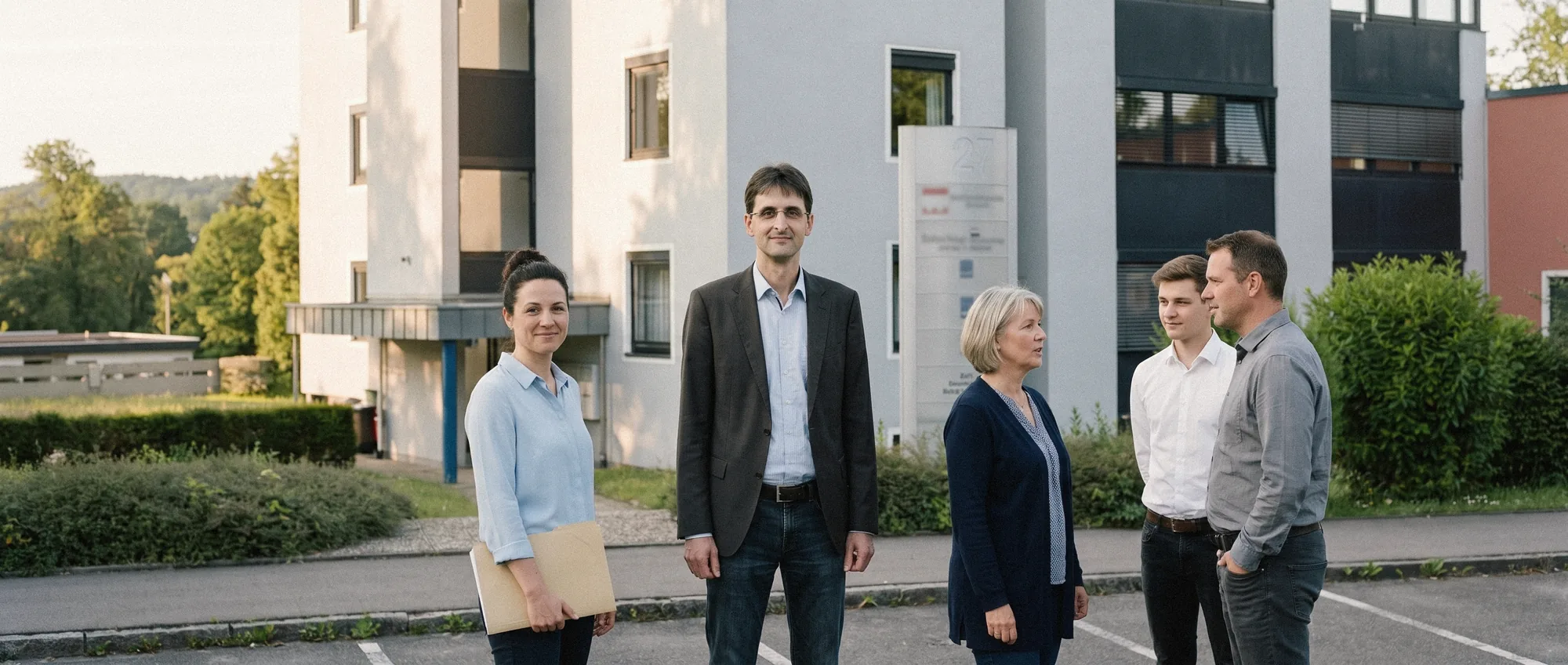 Das Team vor der Kanzlei am Hagenbacher Ring in Schwäbisch Hall